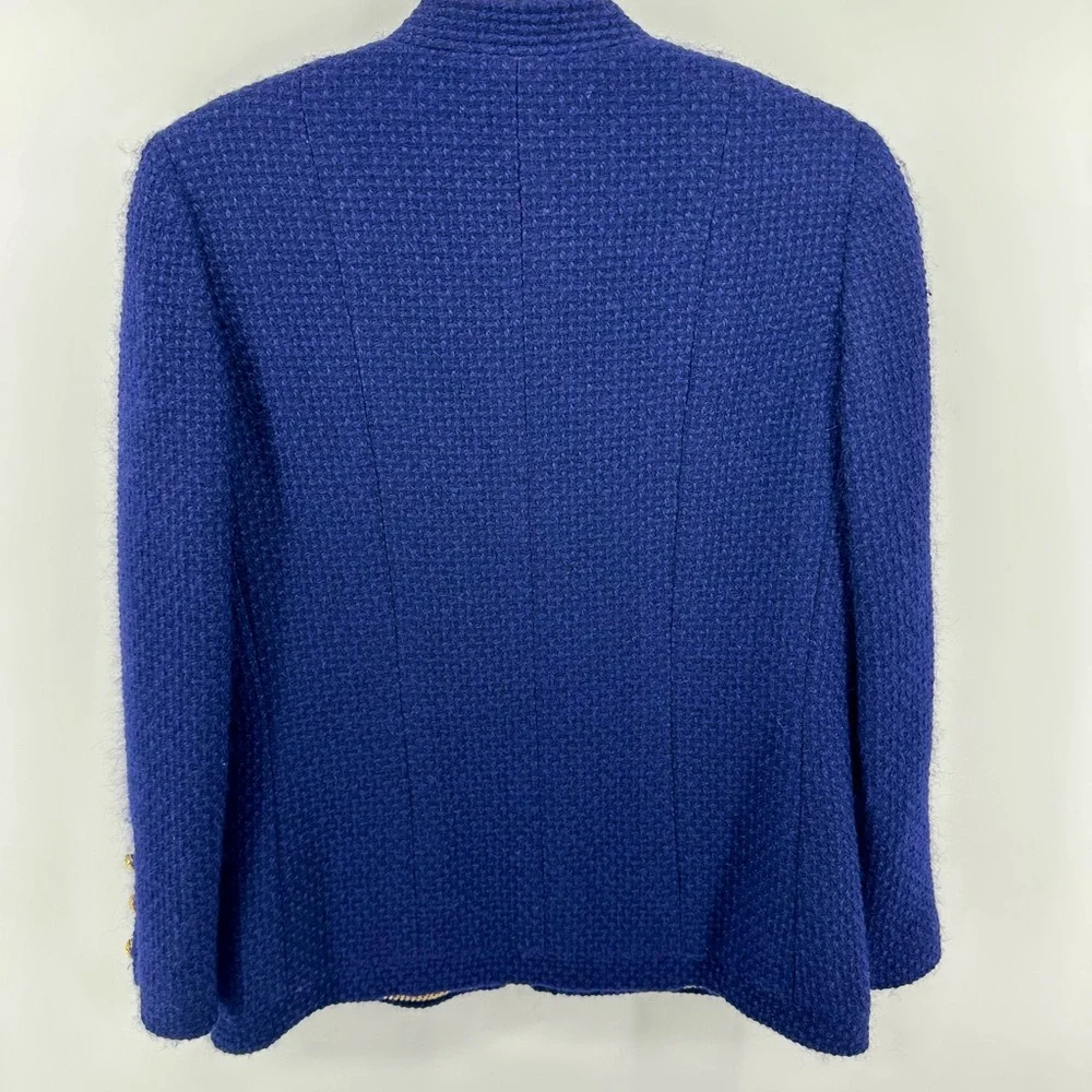CHANEL Vintage Chanel Boutique Blue Bouclé Jacket Pocket Gold Clover Buttons